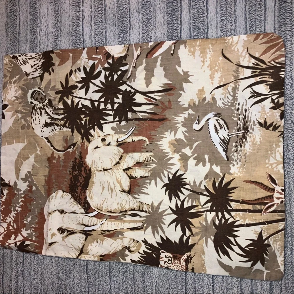 Vtg Safari Animal Print Single Flat Sheet 66x104” and Standard Pillowcase 20x26”